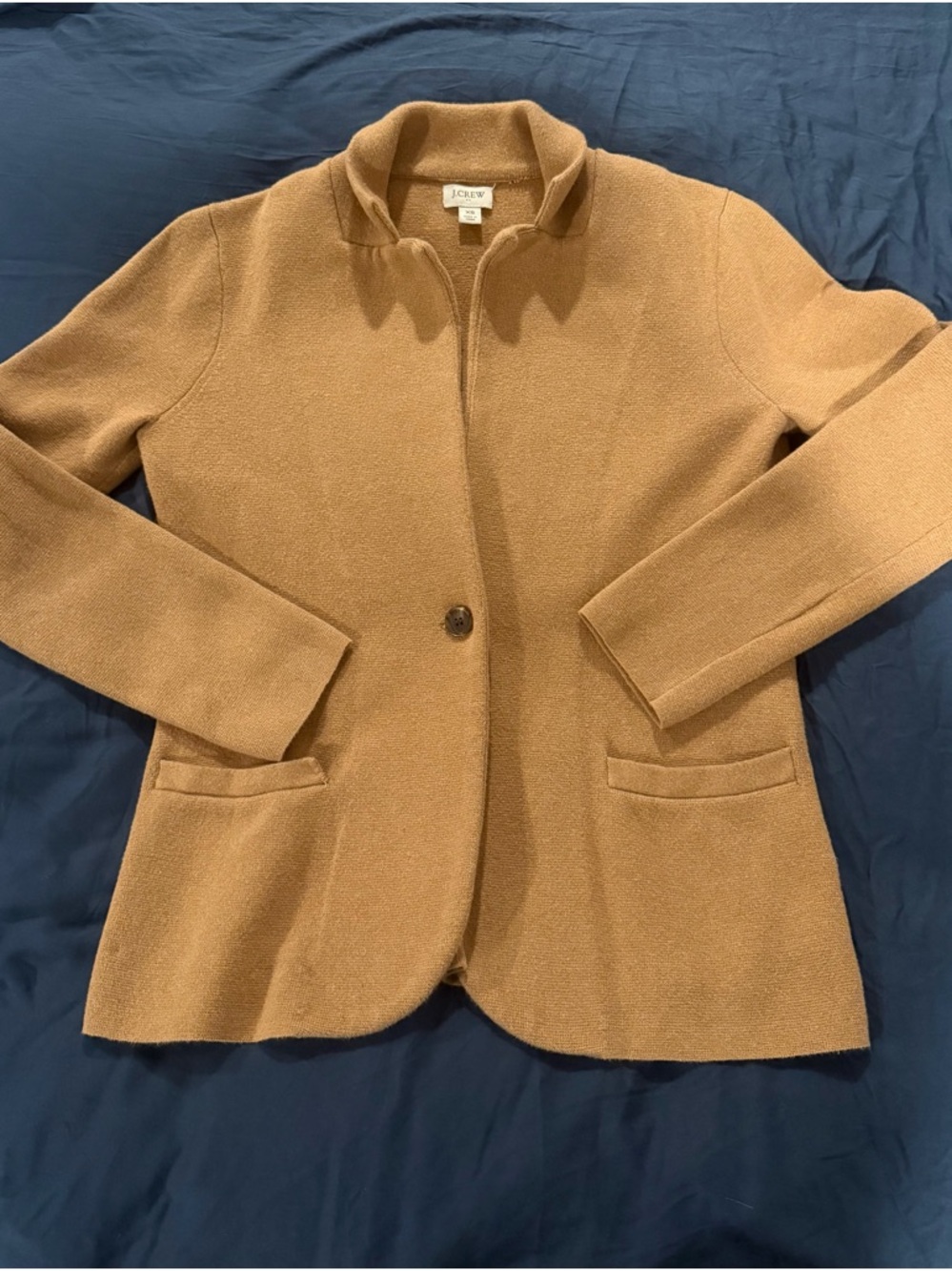 J. Crew Women's Camel Tan Single-Button Knit Blazer Jacket 100% cotton xs office